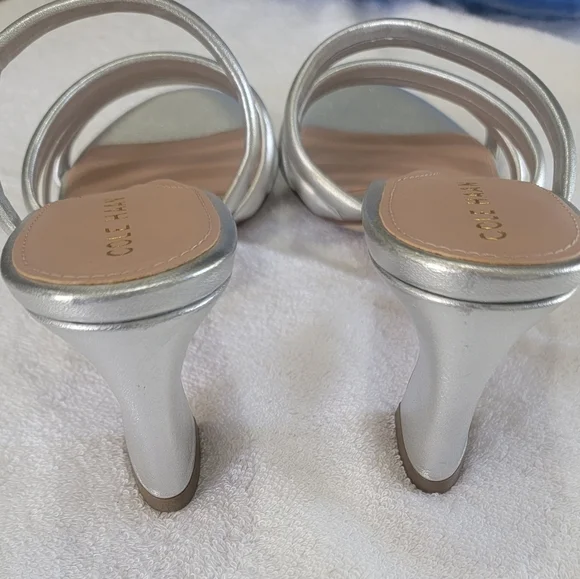 Cole Haan Silver Heeled Sandals with Strappy Design. Size 7 - Picture 10 of 11